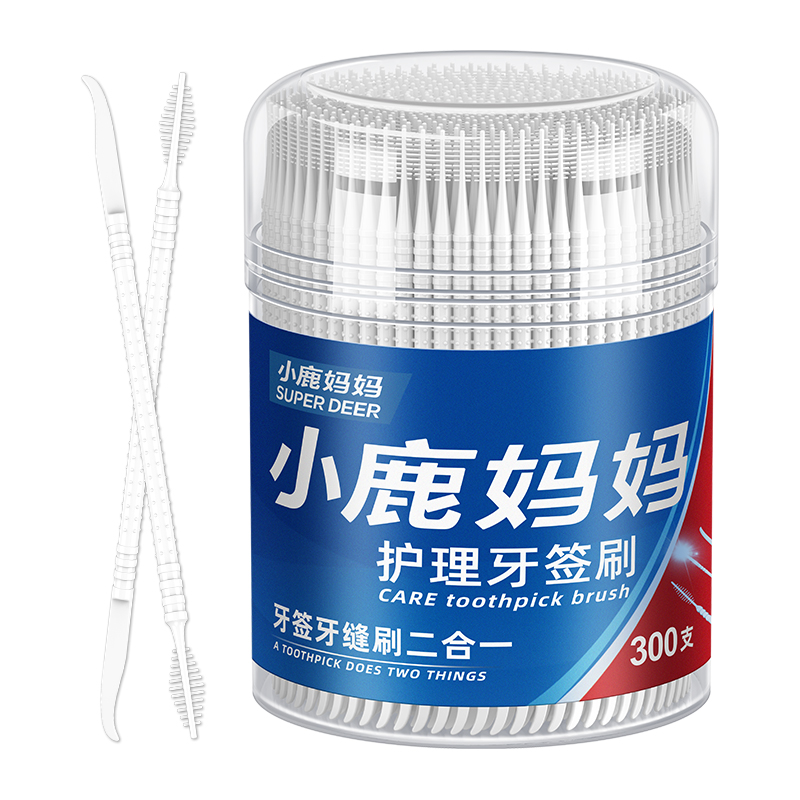 小鹿妈妈牙签刷300支桶装（弯刀棒子）