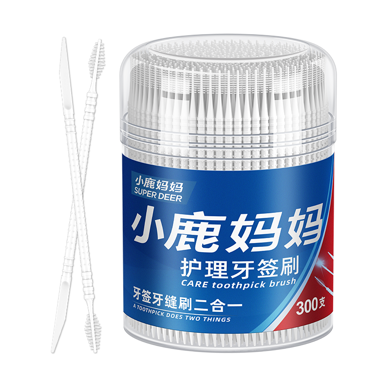 小鹿 牙签刷300支 桶装（直刀棒子）