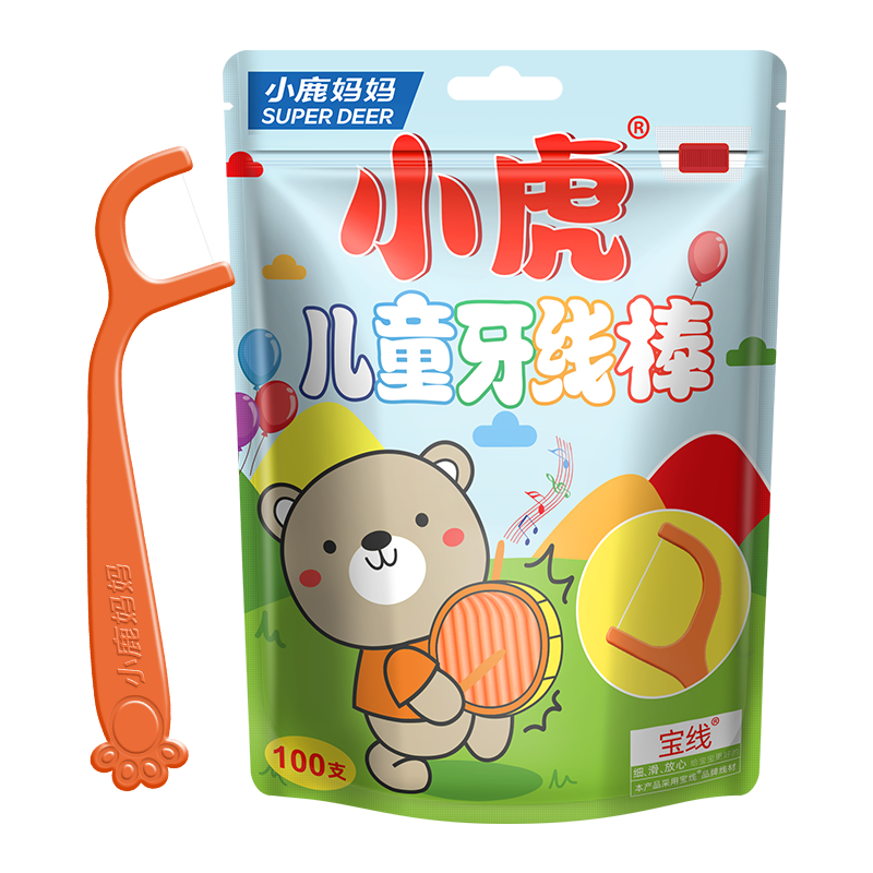 小鹿 小熊儿童牙线100支 拉链袋