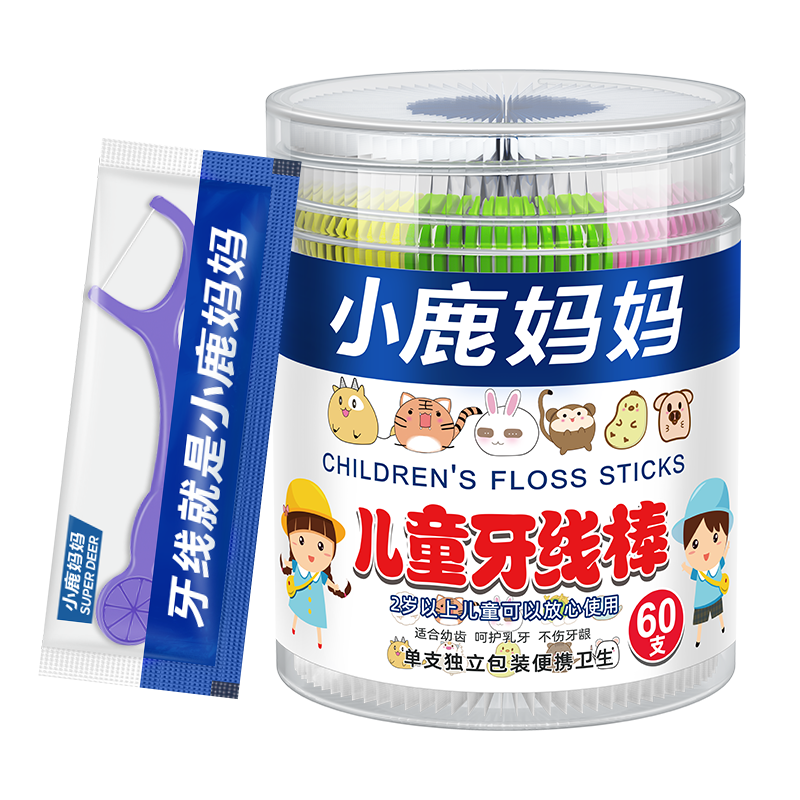 小鹿 儿童果味独立牙线60支 桶装